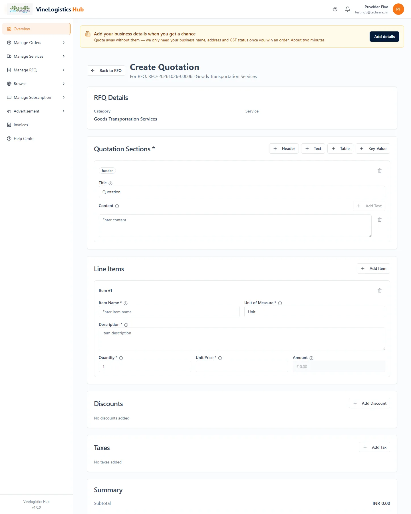 Create quotation